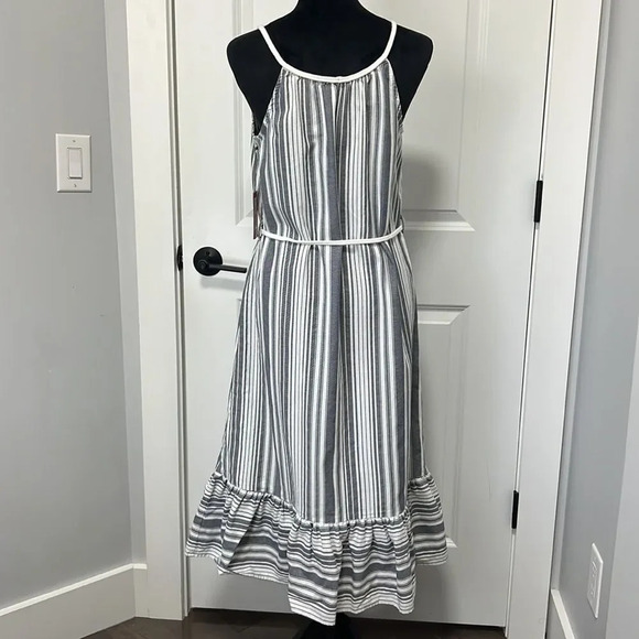NWT VINCE CAMUTO Dobby Stripe Midi Ruffle Hem Sundress sz Small New Ivory - Picture 6 of 9